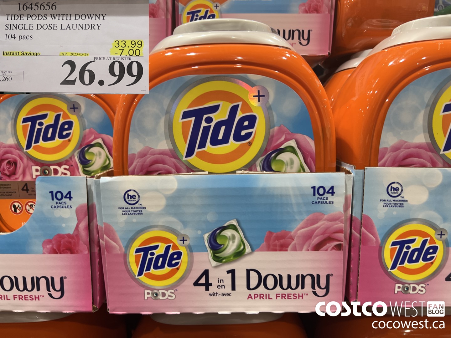 1645656 TIDE PODS WITH DOWNY SINGLE DOSE LAUNDRY 104 PACS ($7.00 INSTANT SAVINGS EXPIRES ON 2023-05-28) $26.99