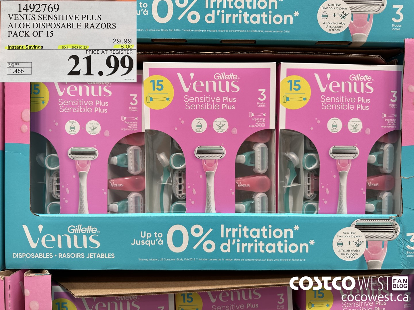 1492769 VENUS SENSITVE PLUS ALOE DISPOSABLE RAZORS PACK OF 15 ($8.00 INSTANT SAVINGS EXPIRES ON 2023-06-25) $21.99