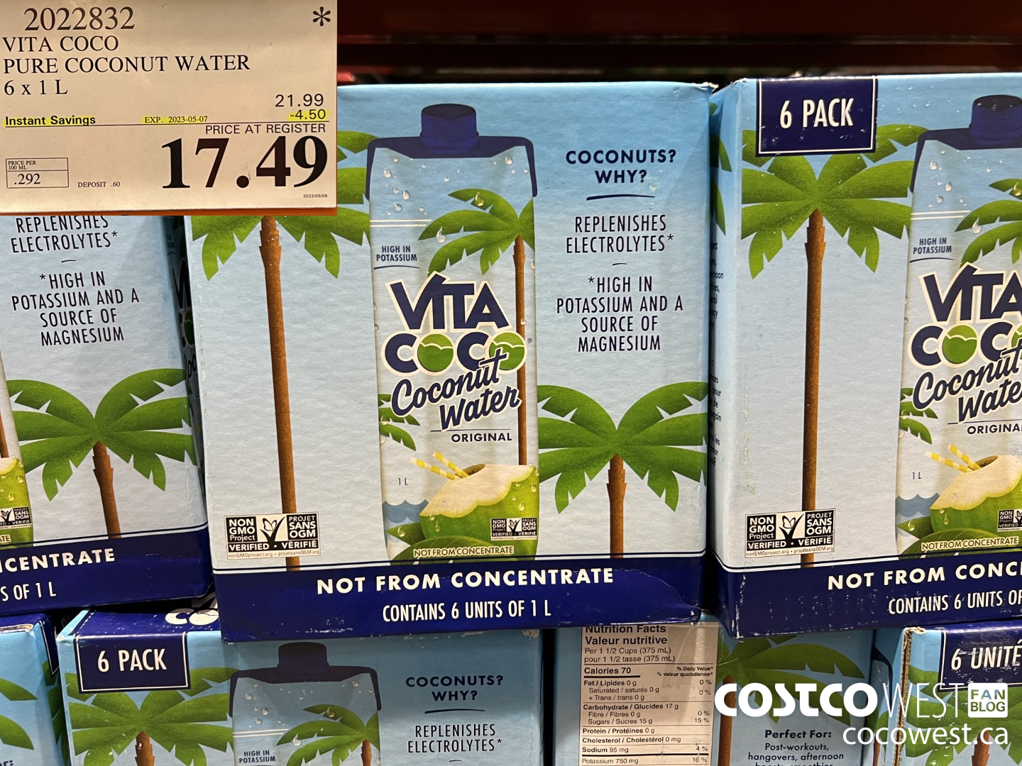 2022832 VITA COCO PURE COCONUT WATER 6 x 1 L ($4.50 INSTANT SAVINGS EXPIRES ON 2023-05-07) $17.49