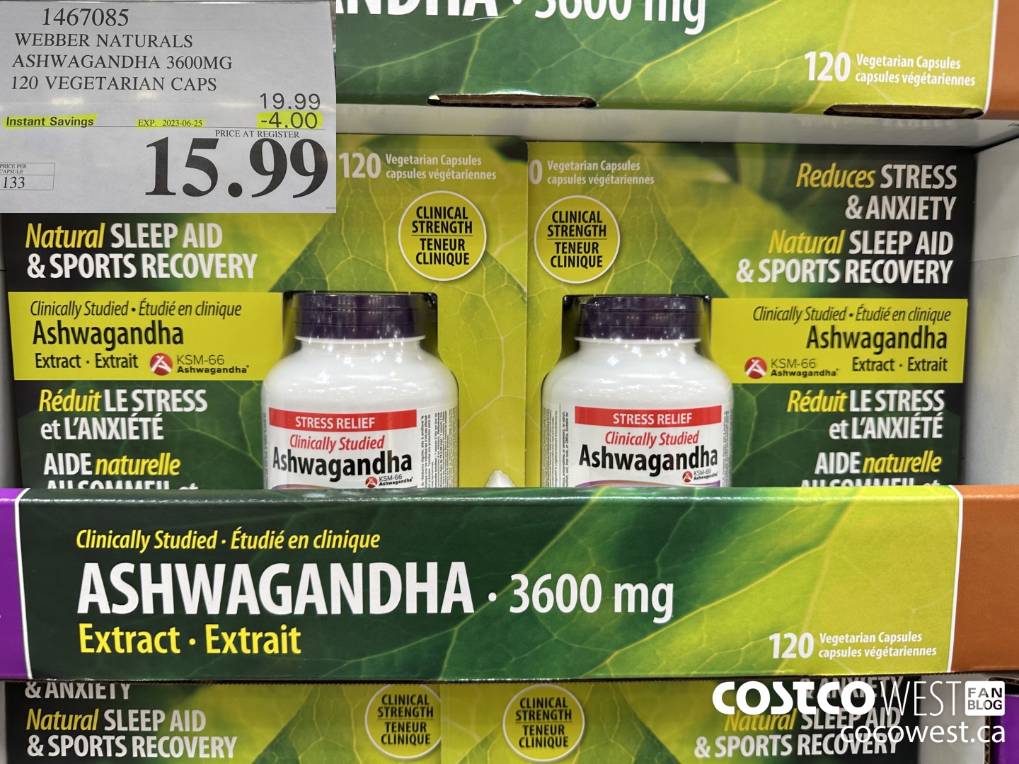 1467085 WEBBER NATURALS ASHWAGANDHA 3600MG 120 VEGETARIAN CAPSULES ($4.00 INSTANT SAVINGS EXPIRES ON 2023-06-25) $15.99