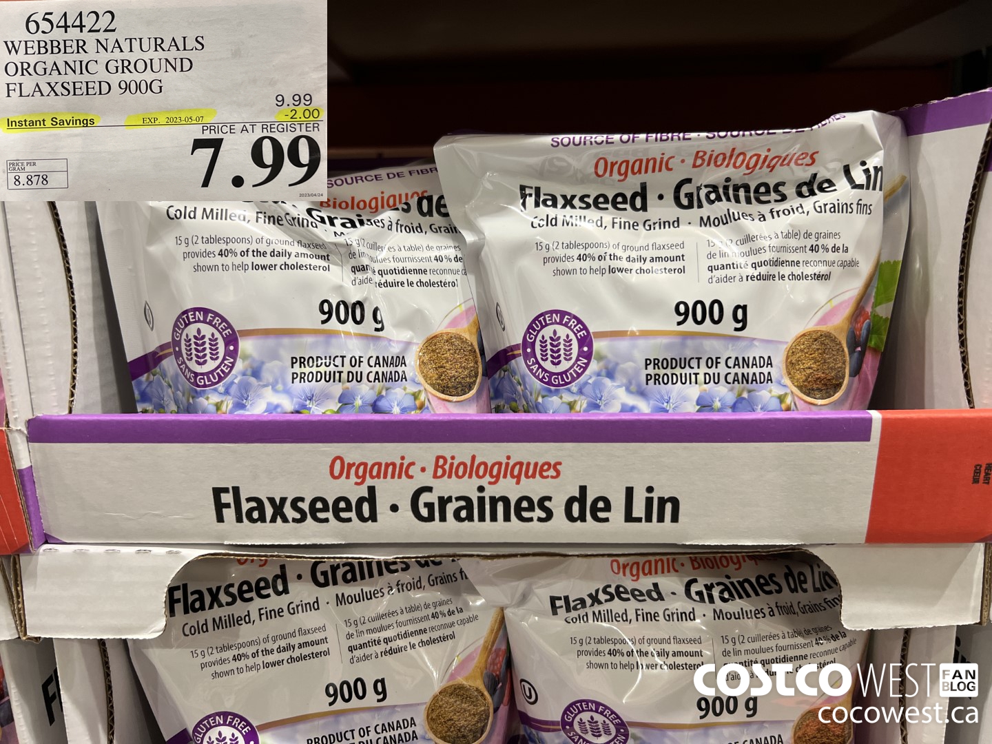 654422 WEBBER NATURALS ORGANIC GROUND FLAXSEED 900G ($2.00 INSTANT SAVINGS EXPIRES ON 2023-05-07) $7.99
