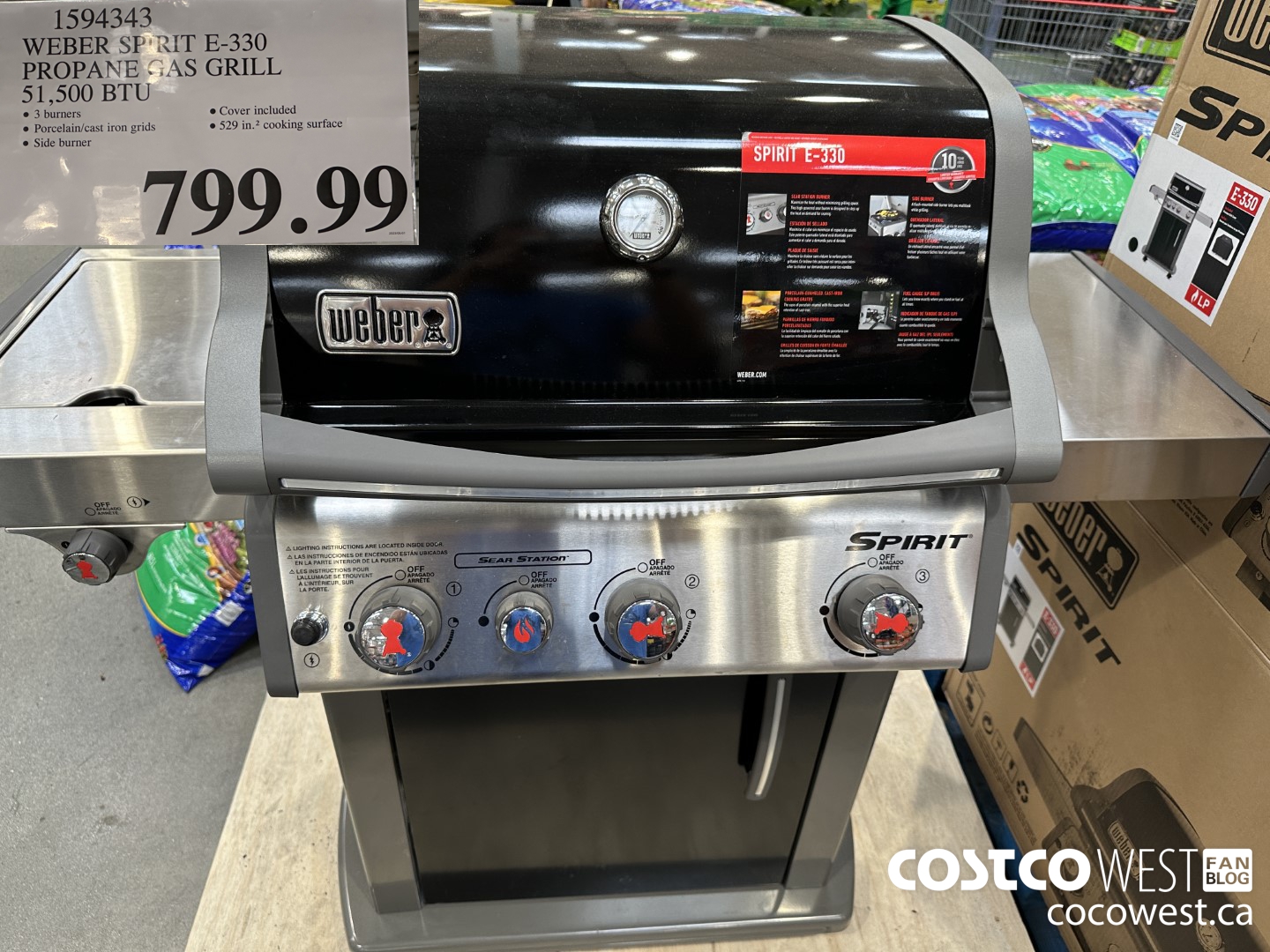 1594343 WEBER SPIRIT E-330 PROPANE GAS GRILL 51,500 BTU $799.99