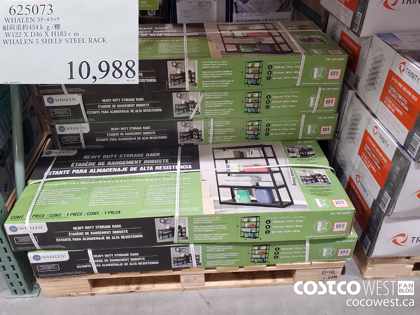 625073 WHALEN 5 SHELF STEEL RACK W122 X D46 X H183CM $10988.00