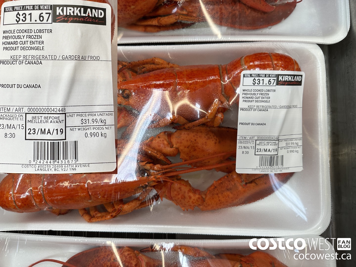 42448 WHOLE COOKED LOBSTER PREVIOUSLY FROZEN $31.99