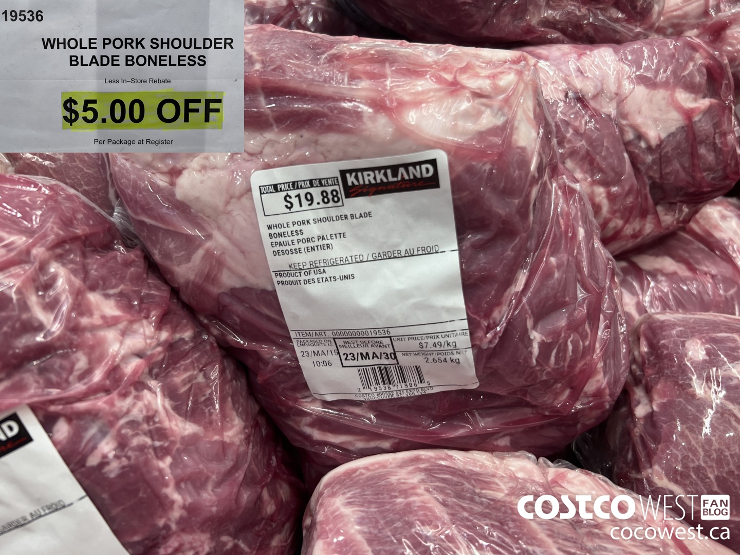 19536 WHOLE PORK SHOULDER BLADE BONELESS ($5.00 INSTANT SAVINGS)
