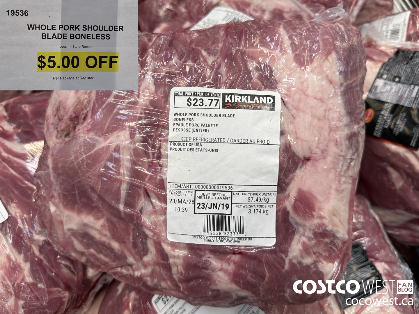 19536 WHOLE PORK SHOULDER BLADE BONELESS ($5.00 INSTANT SAVINGS)