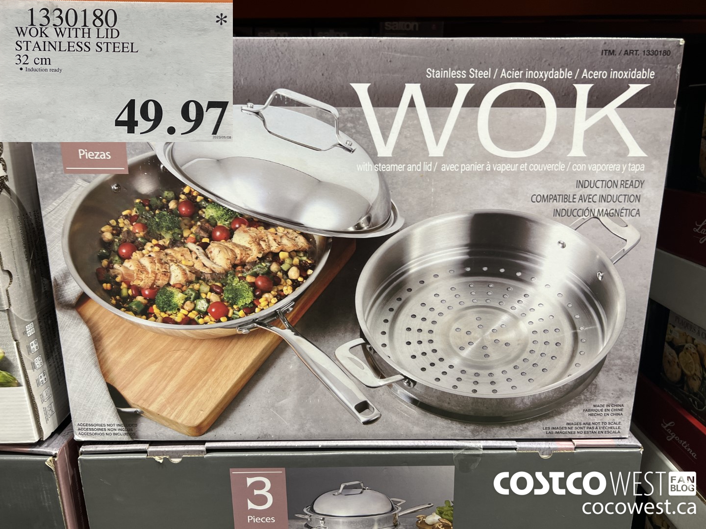 1330180 WOK WITH LID STAINLESS STEEL 32 CM $49.97