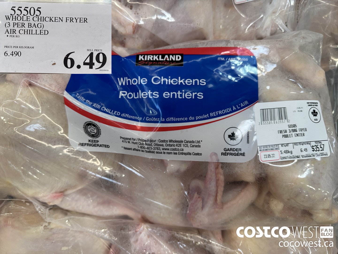 55505 Whole Chicken Fryers (3 PER BAG) AIR CHILLED $6.49