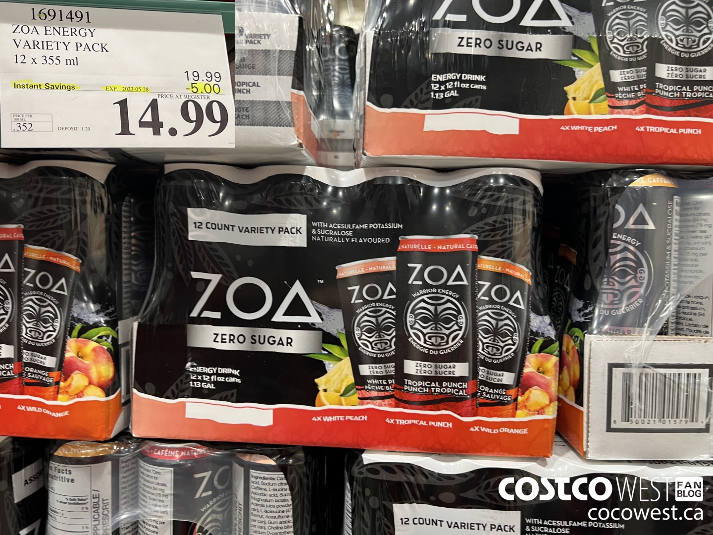 1691491 ZOA ENERGY VARIETY PACK 12 X 355 ML ($5.00 INSTANT SAVINGS EXPIRES ON 2023-05-28) $14.99