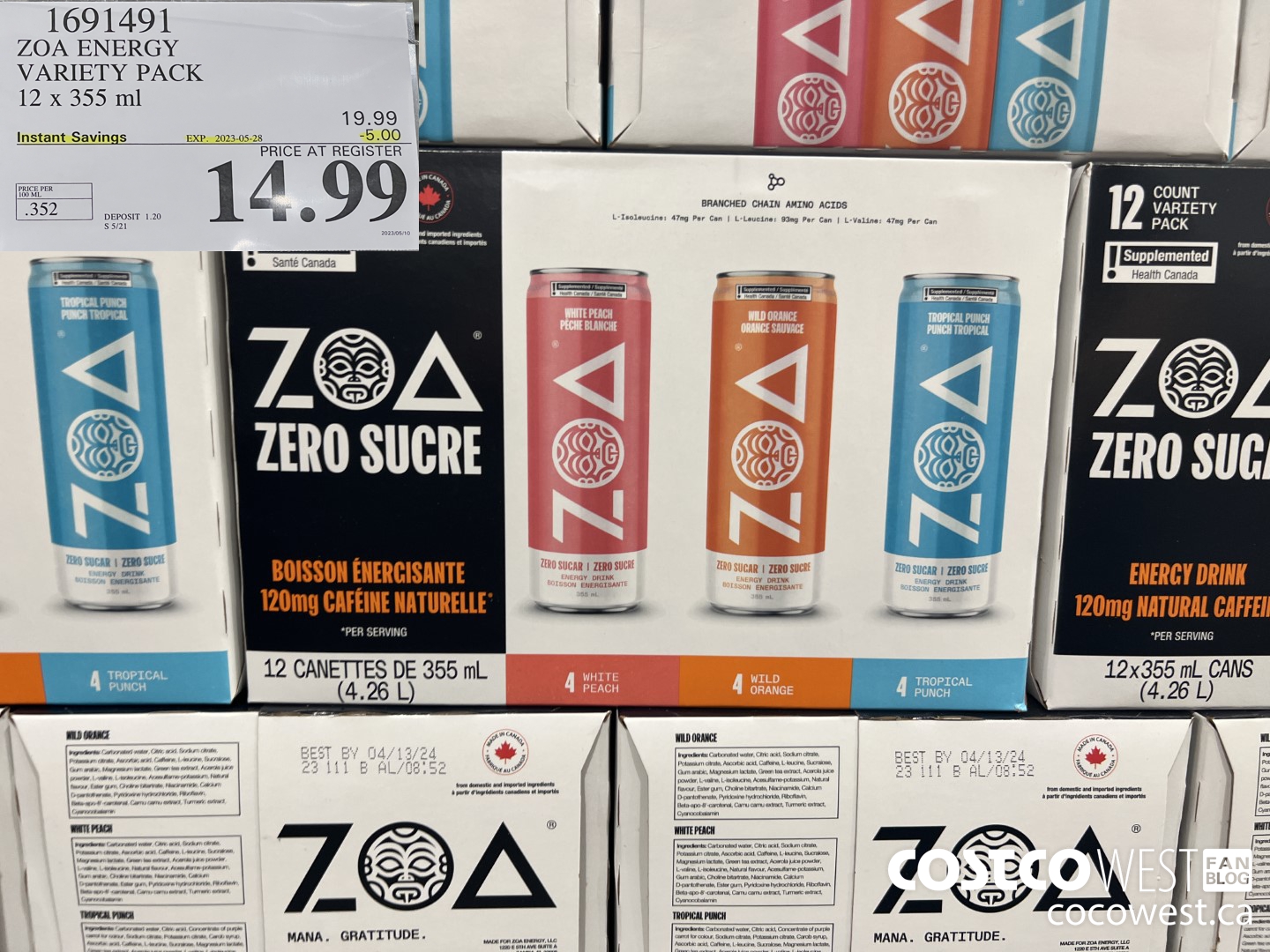 1691491 ZOA ENERGY VARIETY PACK 12 X 355 ML ($5.00 INSTANT SAVINGS EXPIRES ON 2023-05-28) $14.99