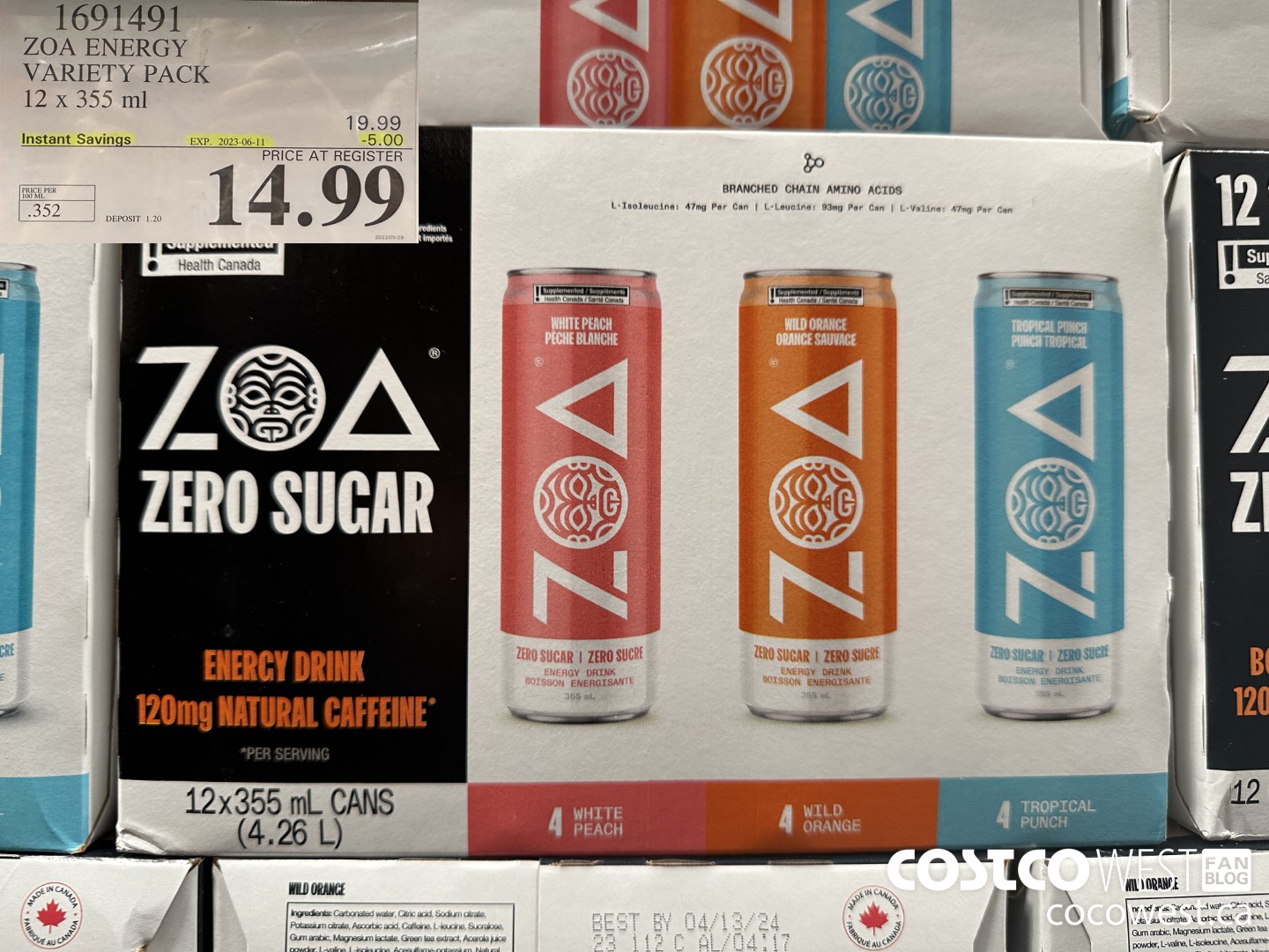 1691491 ZOA ENERGY VARIETY PACK 12 X 355 ML ($5.00 INSTANT SAVINGS EXPIRES ON 2023-06-11) $14.99