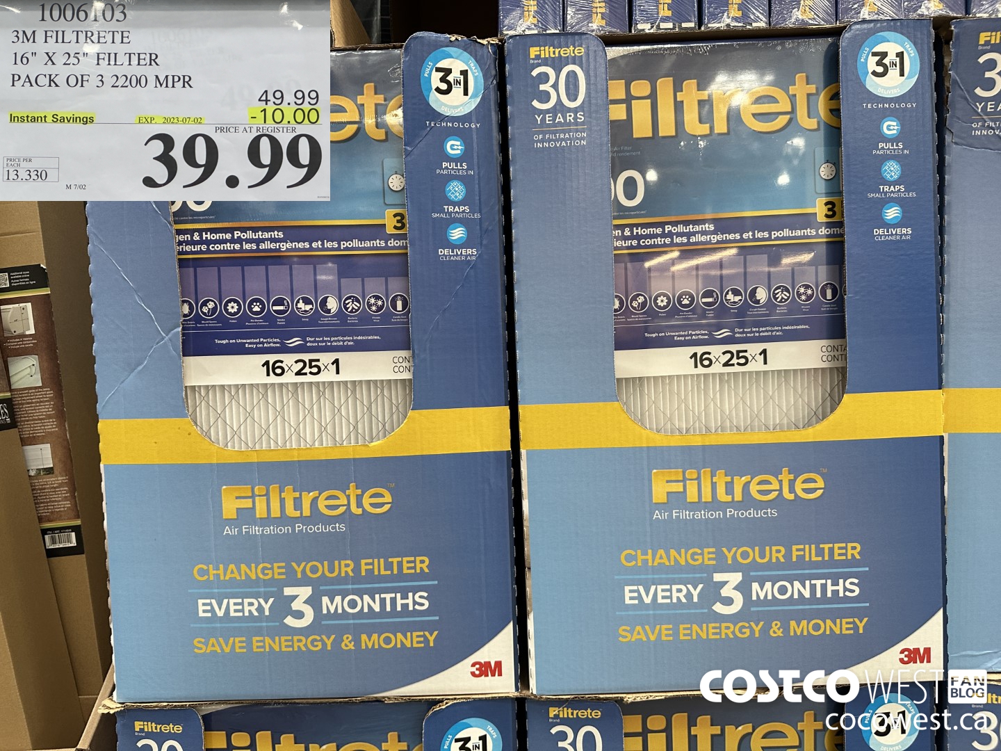 1006103 3M FILTRETE ELITE ALLERGEN 2200 16 X 25 3PK ($10.00 INSTANT SAVINGS EXPIRES ON 2023-07-02) $39.99