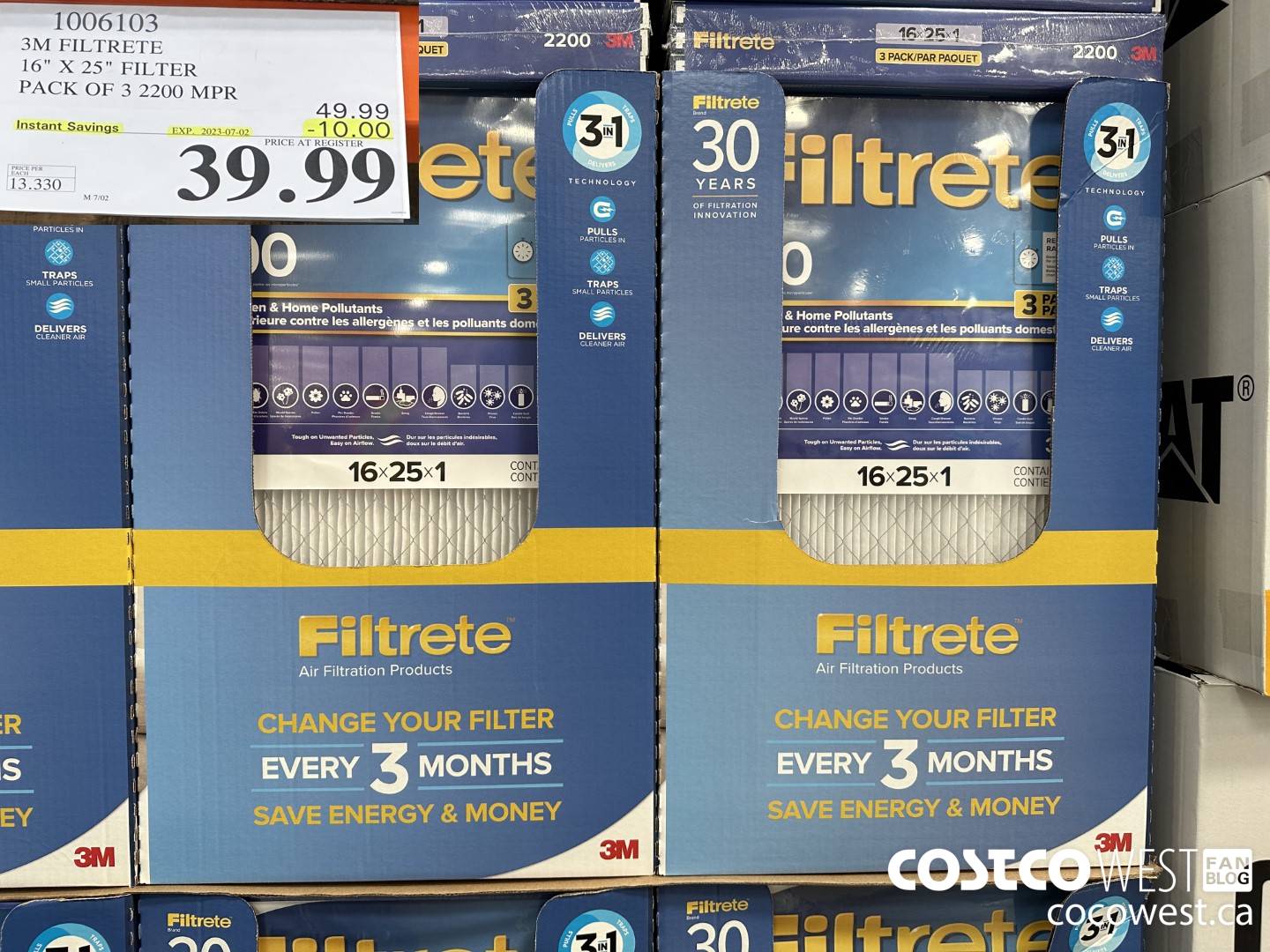 1006103 3M FILTRETE ELITE ALLERGEN 2200 16 X 25 3PK ($10.00 INSTANT SAVINGS EXPIRES ON 2023-07-02) $39.99