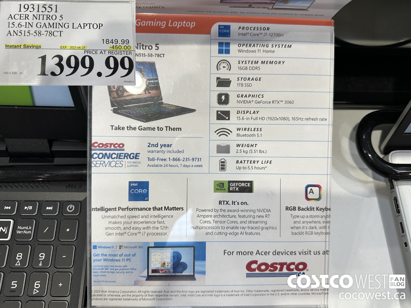 1931551 ACER NITRO 5 15.6-IN GAMING LAPTOP AN515-58-78CT ($450.00 INSTANT SAVINGS EXPIRES ON 2023-06-25) $1399.99