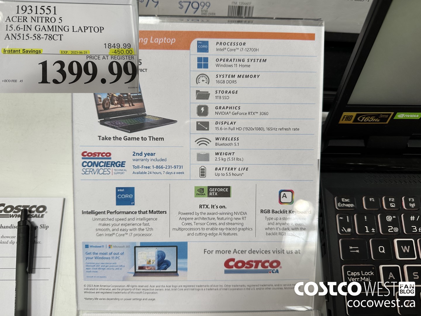 1931551 ACER NITRO 5 15.6-IN GAMING LAPTOP AN515-58-78CT ($450.00 INSTANT SAVINGS EXPIRES ON 2023-06-25) $1399.99