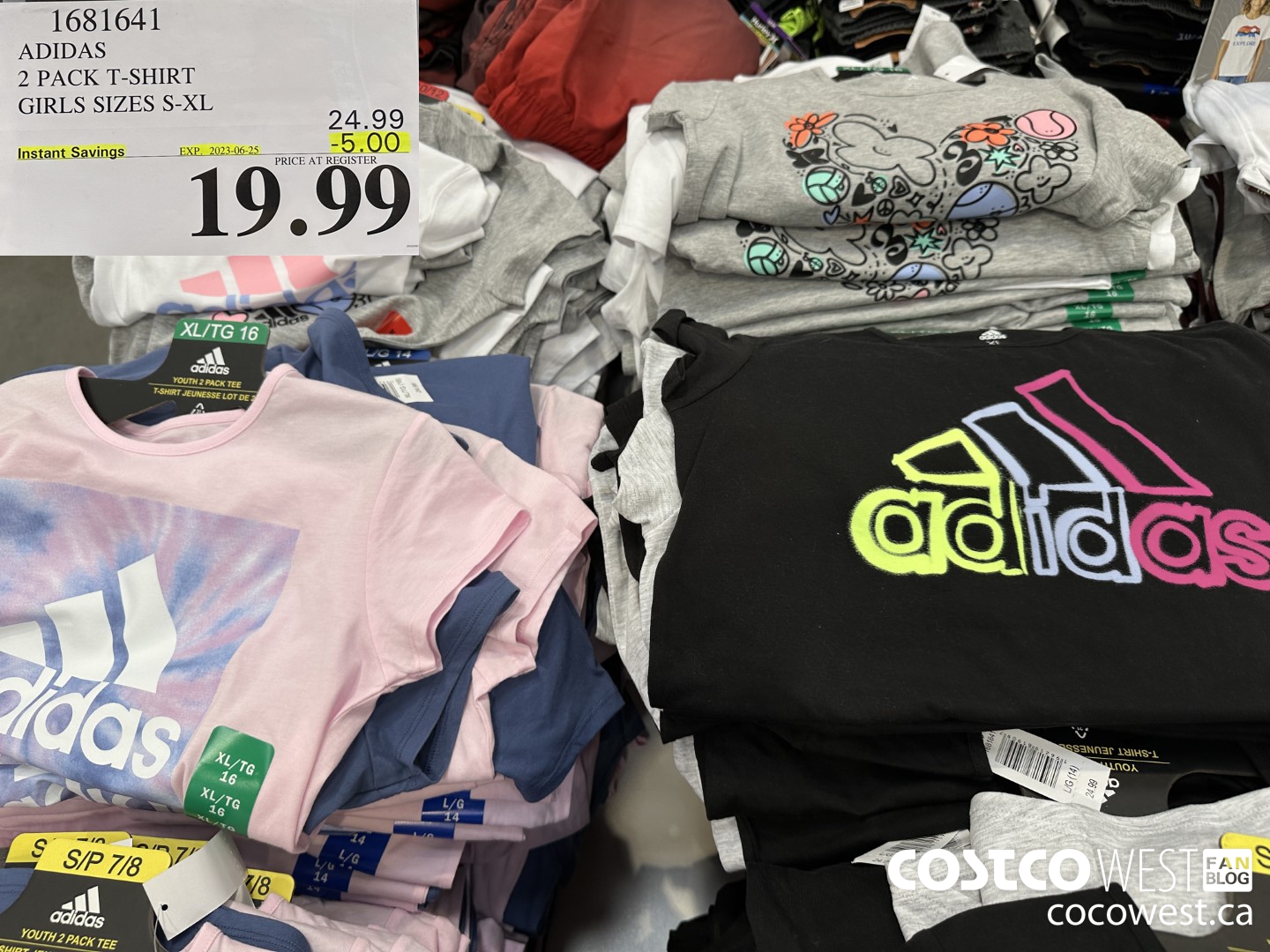 1681641 ADIDAS 2 PACK T-SHIRT GIRLS SIZES S-XL  ($5.00 INSTANT SAVINGS EXPIRES ON 2023-06-25) $19.99
