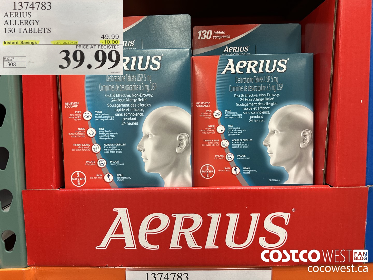 1374783 AERIUS ALLERGY 130 TABLETS ($10.00 INSTANT SAVINGS EXPIRES ON 2023-07-02) $39.99