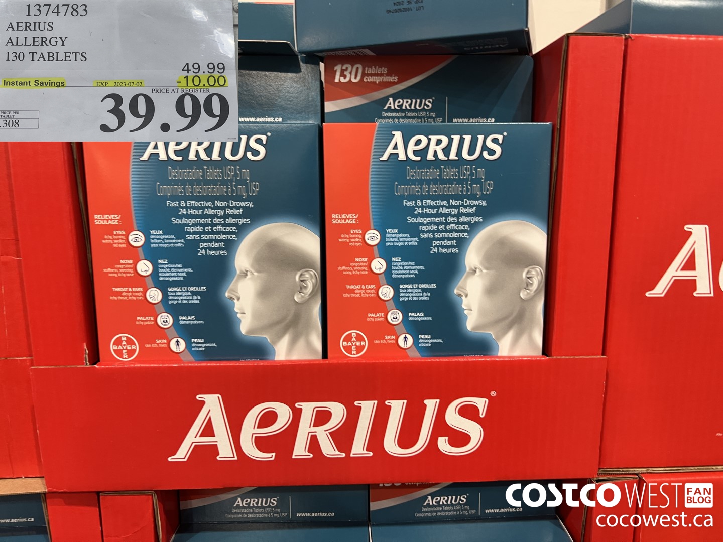 1374783 AERIUS ALLERGY 130 TABLETS ($10.00 INSTANT SAVINGS EXPIRES ON 2023-07-02) $39.99