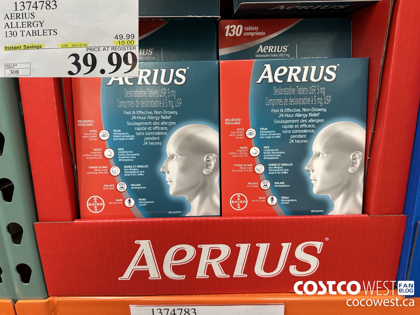 1374783 AERIUS ALLERGY 130 TABLETS ($10.00 INSTANT SAVINGS EXPIRES ON 2023-07-02) $39.99