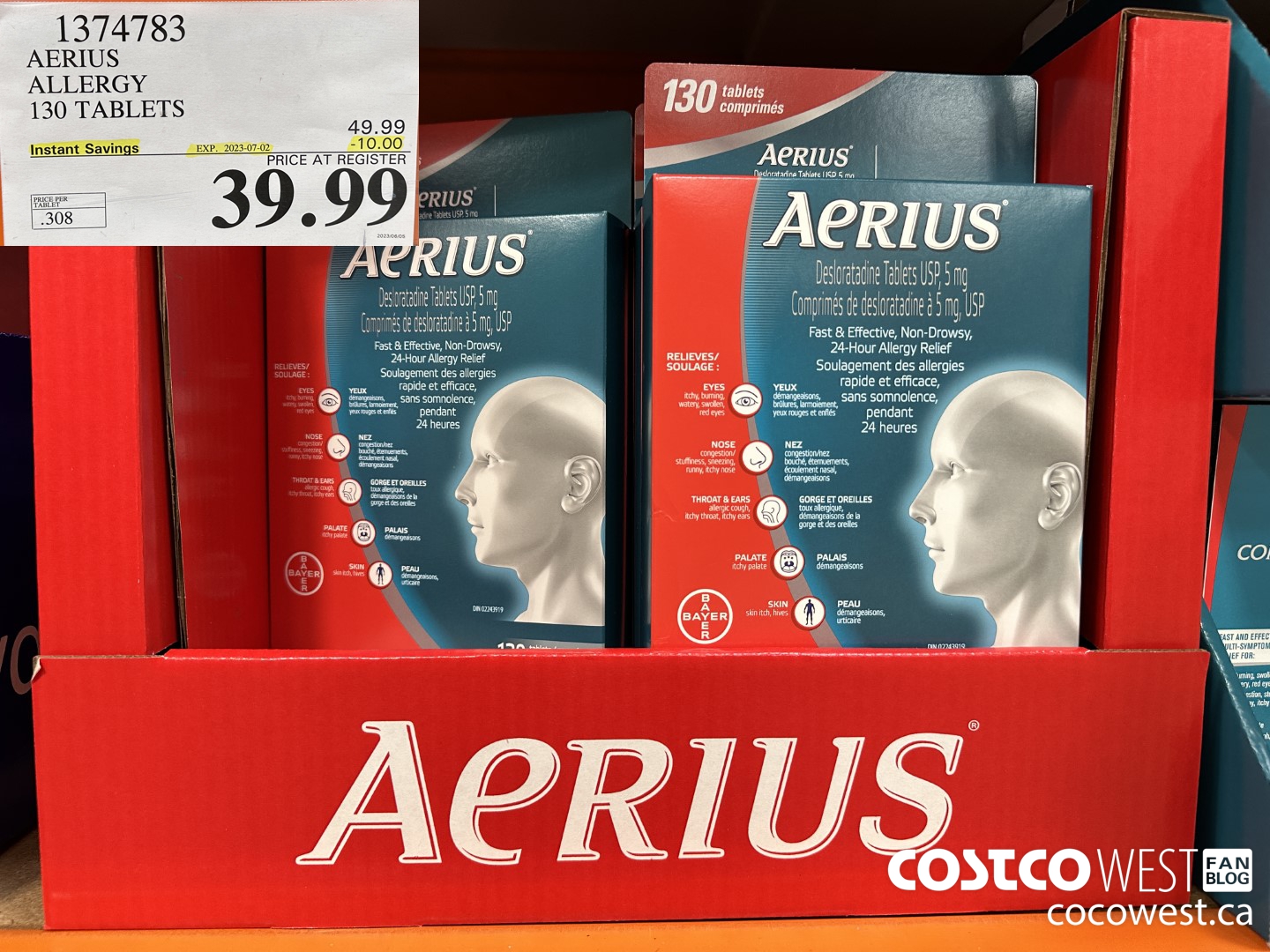 1374783 AERIUS ALLERGY 130 TABLETS ($10.00 INSTANT SAVINGS EXPIRES ON 2023-07-02) $39.99