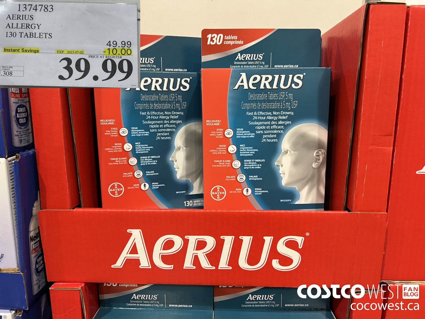 1374783 AERIUS ALLERGY 130 TABLETS ($10.00 INSTANT SAVINGS EXPIRES ON 2023-07-02) $39.99