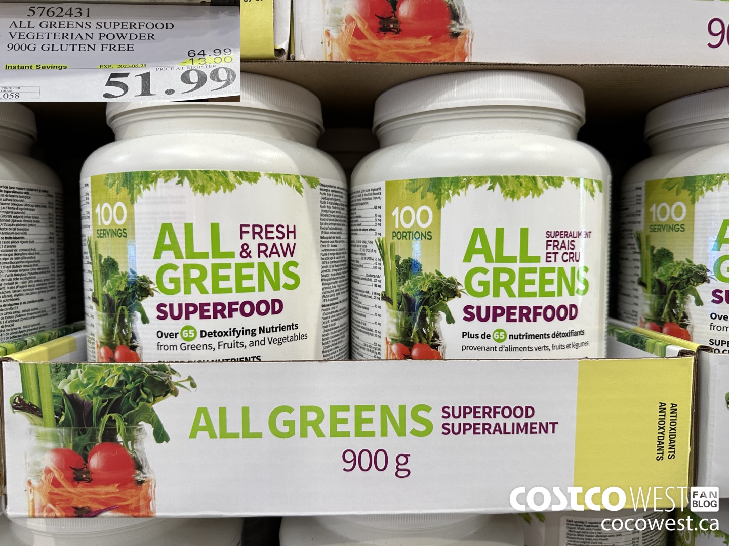 5762431 ALL GREENS SUPERFOOD VEGETERIAN POWDER 900G GLUTEN FREE ($13.00 INSTANT SAVINGS EXPIRES ON 2023-06-25) $51.99
