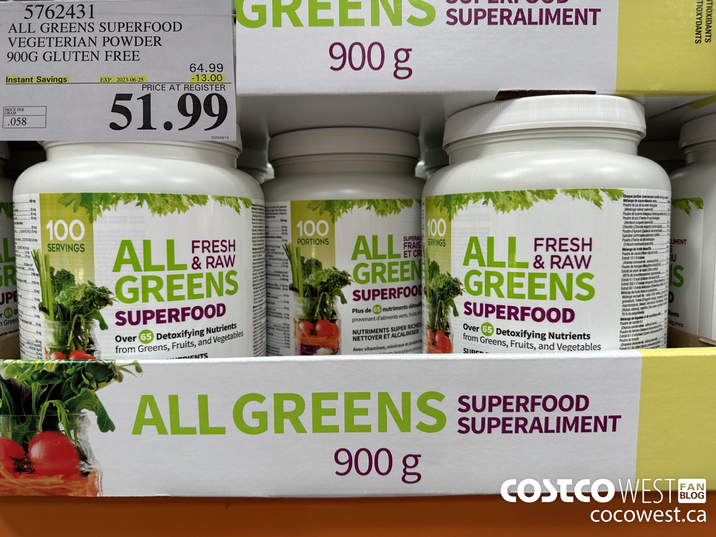 5762431 ALL GREENS SUPERFOOD VEGETERIAN POWDER 900G GLUTEN FREE ($13.00 INSTANT SAVINGS EXPIRES ON 2023-06-25) $51.99