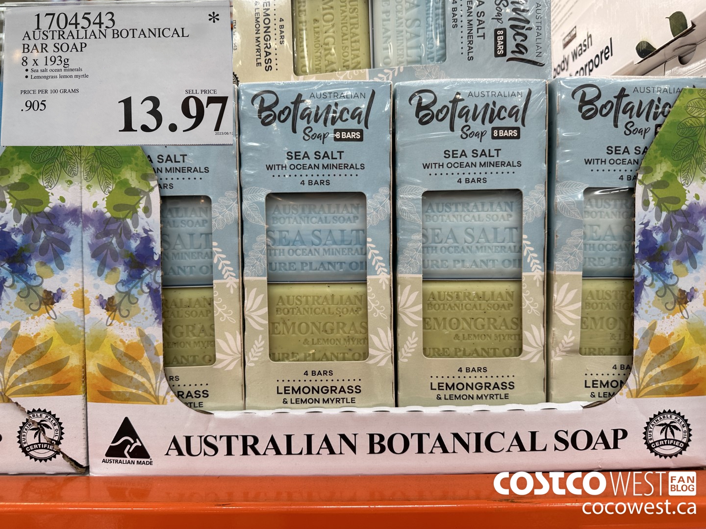 1704543 AUSTRALIAN BOTANICAL BAR SOAP 8 X 193G $13.97