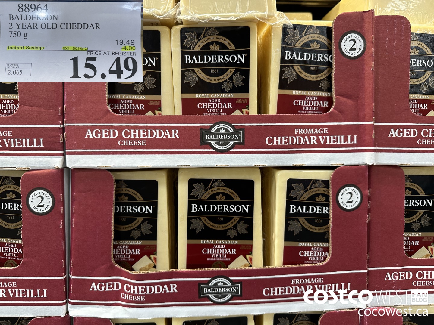 88964 BALDERSON 2 YEAR OLD CHEDDAR 750 g ($4.00 INSTANT SAVINGS EXPIRES ON 2023-06-25) $15.49