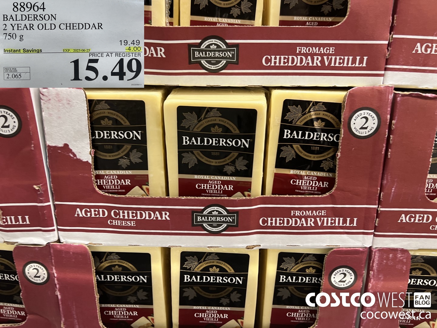 88964 BALDERSON 2 YEAR OLD CHEDDAR 750 g ($4.00 INSTANT SAVINGS EXPIRES ON 2023-06-25) $15.49