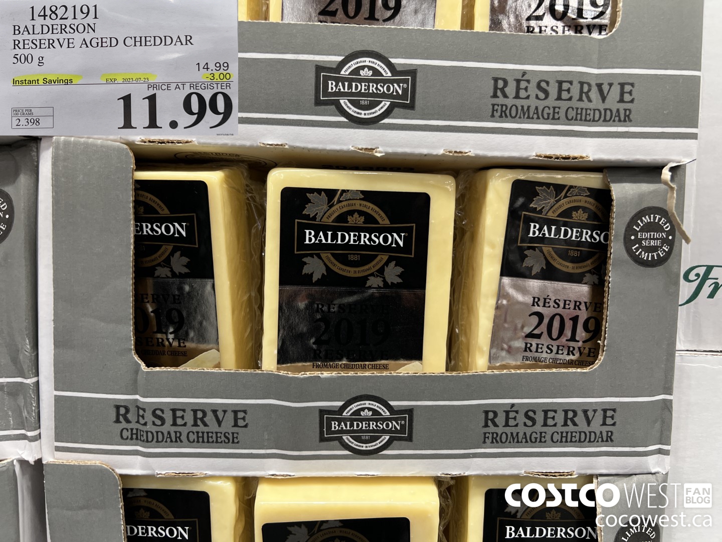 1482191 BALDERSON RESERVE AGED CHEDDAR 500 g ($3.00 INSTANT SAVINGS EXPIRES ON 2023-07-23) $11.99