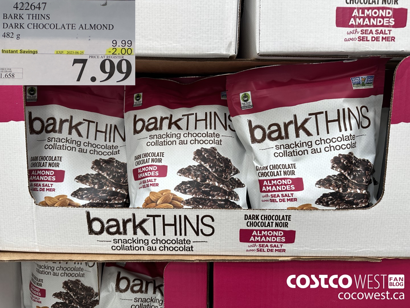 422647 BARK THINS DARK CHOCOLATE ALMOND 482 g ($2.00 INSTANT SAVINGS EXPIRES ON 2023-06-25) $7.99