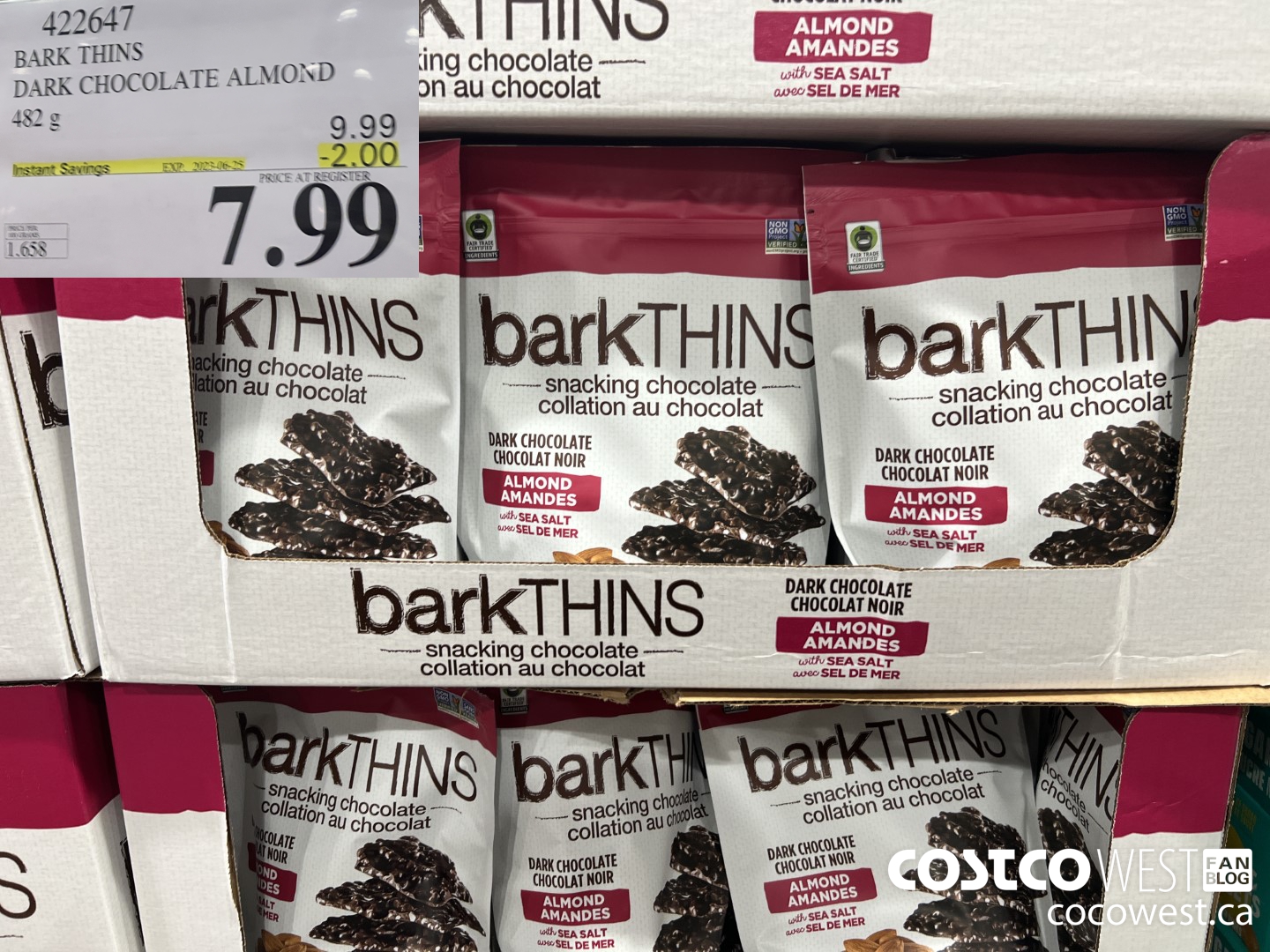 422647 BARK THINS DARK CHOCOLATE ALMOND 482 g ($2.00 INSTANT SAVINGS EXPIRES ON 2023-06-25) $7.99
