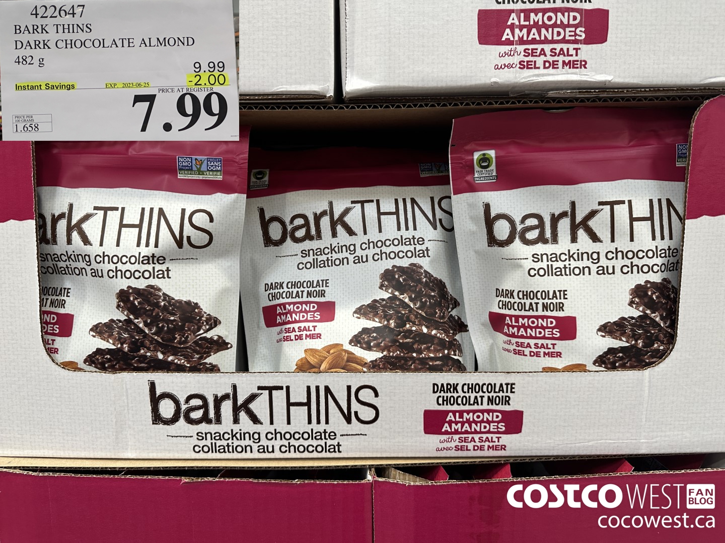 422647 BARK THINS DARK CHOCOLATE ALMOND 482 g ($2.00 INSTANT SAVINGS EXPIRES ON 2023-06-25) $7.99
