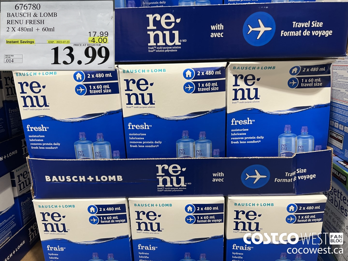 676780 BAUSCH & LOMB RENU FRESH 2 X 480ML + 60ML ($4.00 INSTANT SAVINGS EXPIRES ON 2023-07-23) $13.99