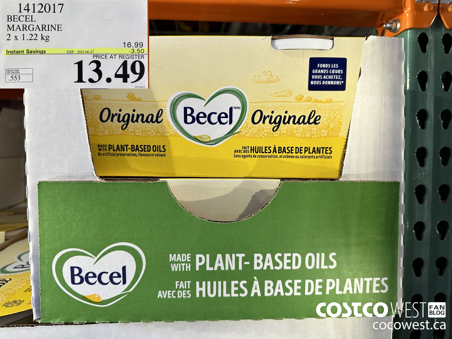 1412017 BECEL MARGARINE 2 x 1.22 kg ($3.50 INSTANT SAVINGS EXPIRES ON 2023-06-27) $13.49