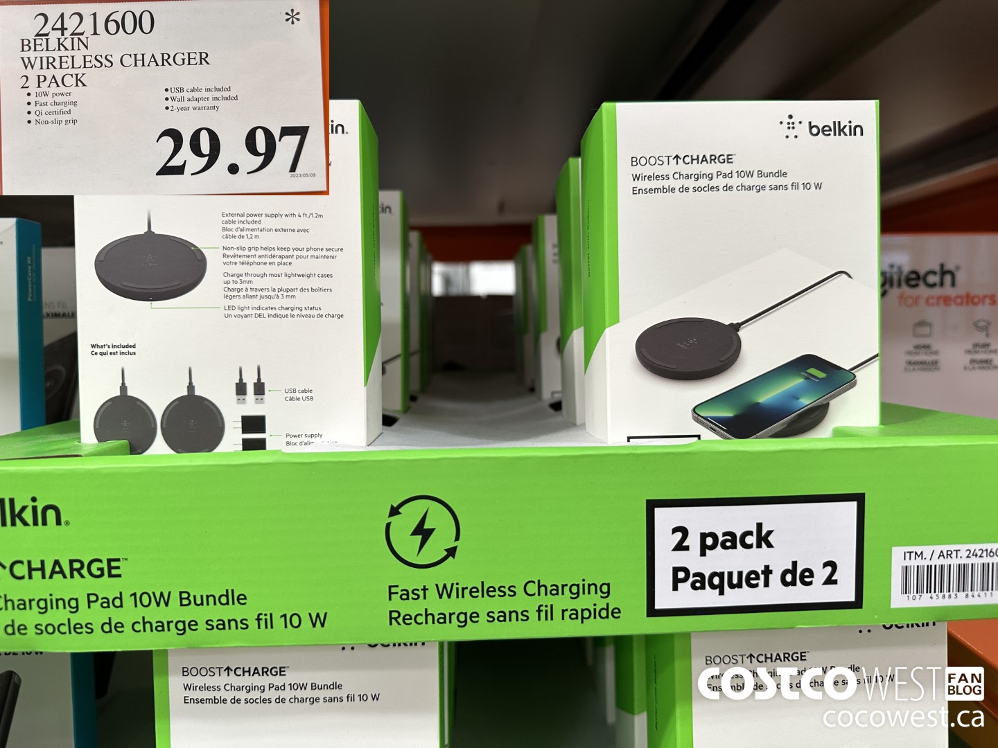 2421600 BELKIN WIRELESS CHARGER 2-PACK $29.97