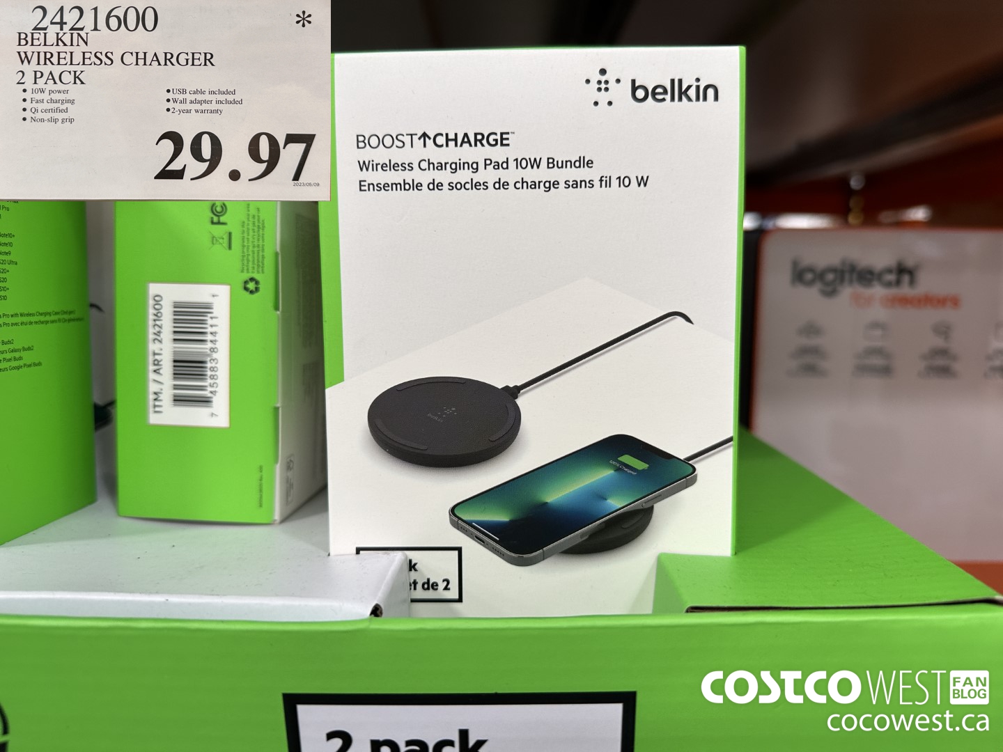 2421600 BELKIN WIRELESS CHARGER 2-PACK $29.97