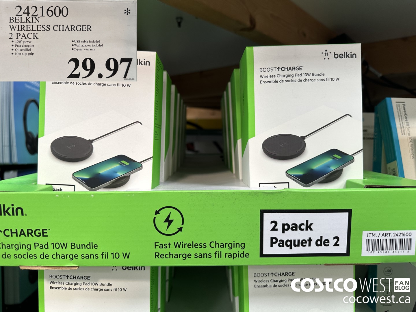 2421600 BELKIN WIRELESS CHARGER 2-PACK $29.97