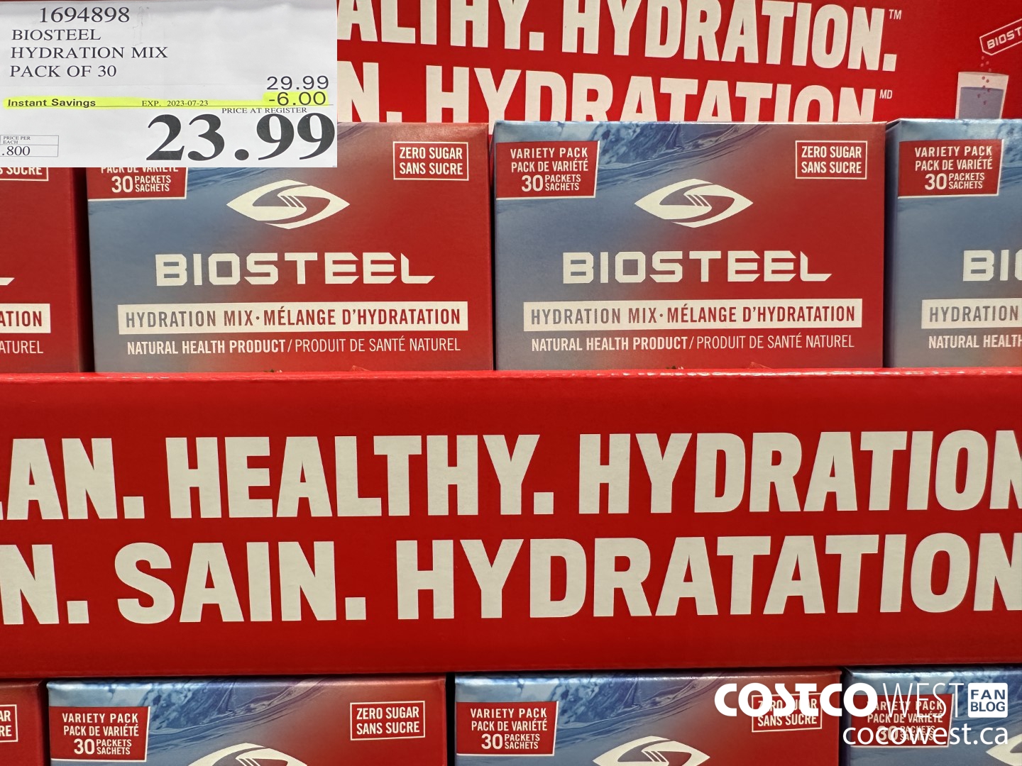 1694898 BIOSTEEL HYDRATION MIX PACK OF 30 ($6.00 INSTANT SAVINGS EXPIRES ON 2023-07-23) $23.99