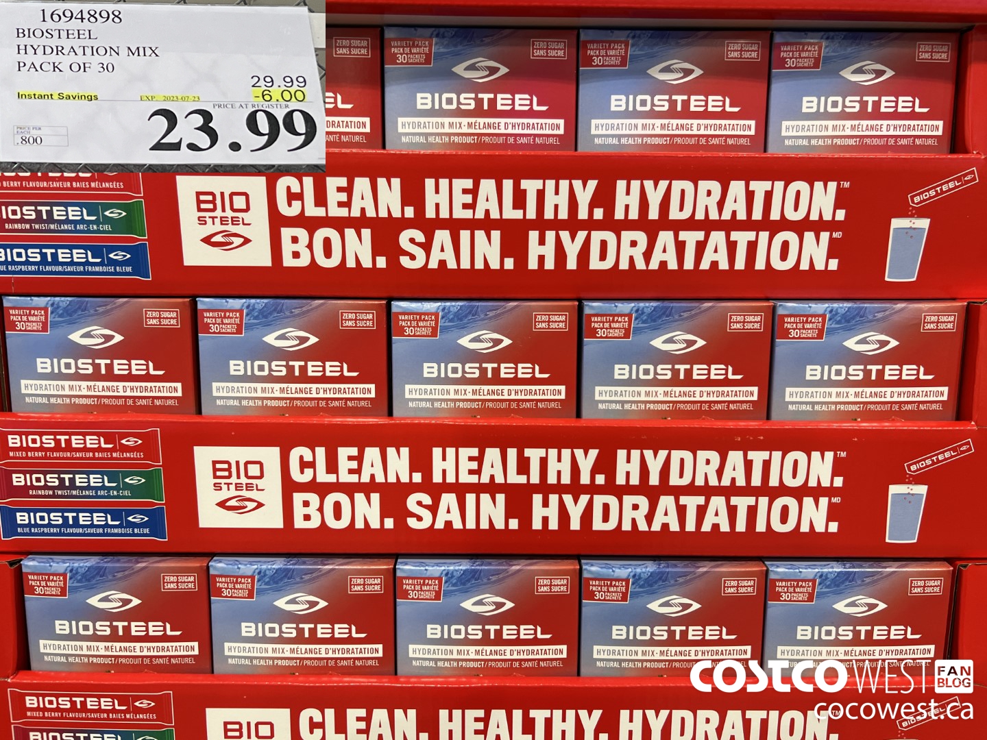1694898 BIOSTEEL HYDRATION MIX PACK OF 30 ($6.00 INSTANT SAVINGS EXPIRES ON 2023-07-23) $23.99