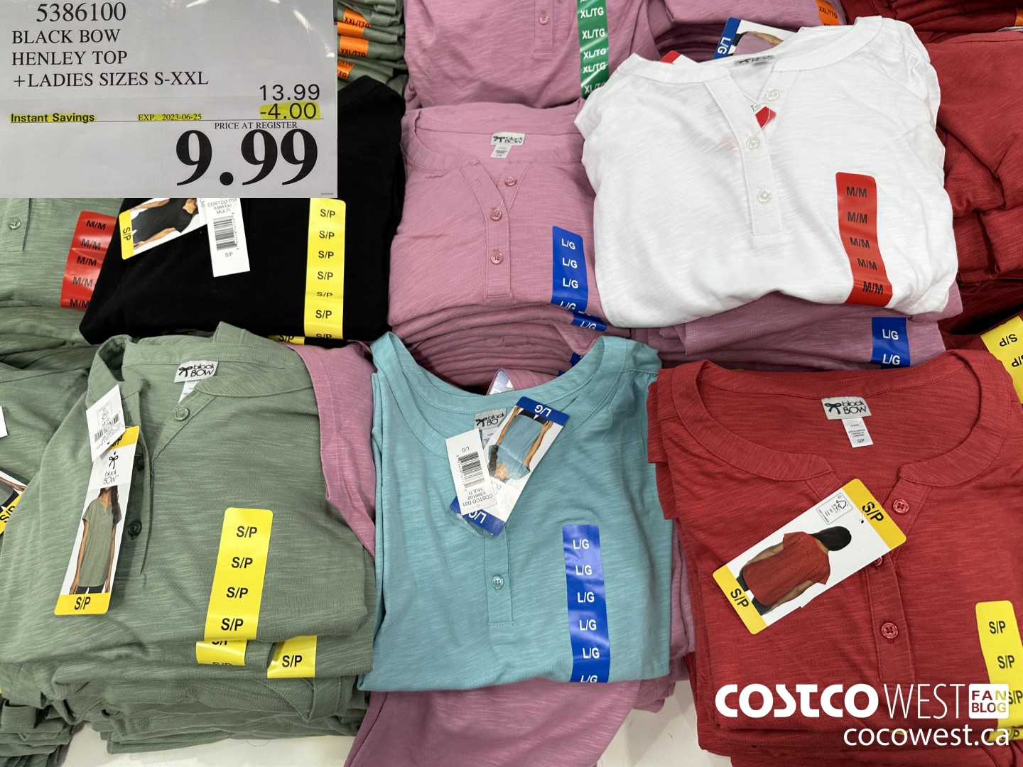 5386100 BLACK BOW HENLEY TOP LADIES SIZES S-XXL ($4.00 INSTANT SAVINGS EXPIRES ON 2023-06-25) $9.99