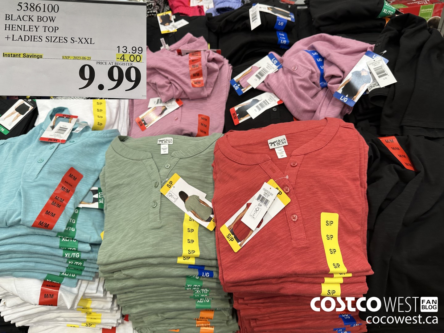 5386100 BLACK BOW HENLEY TOP LADIES SIZES S-XXL ($4.00 INSTANT SAVINGS EXPIRES ON 2023-06-25) $9.99