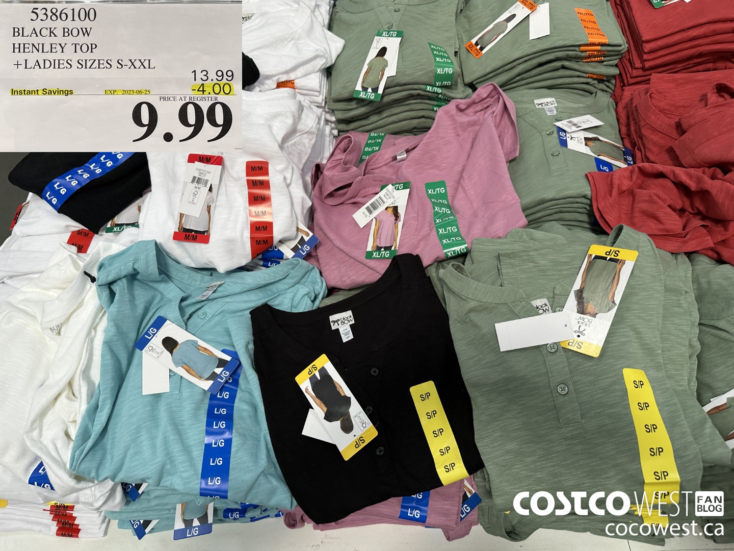 5386100 BLACK BOW HENLEY TOP LADIES SIZES S-XXL ($4.00 INSTANT SAVINGS EXPIRES ON 2023-06-25) $9.99