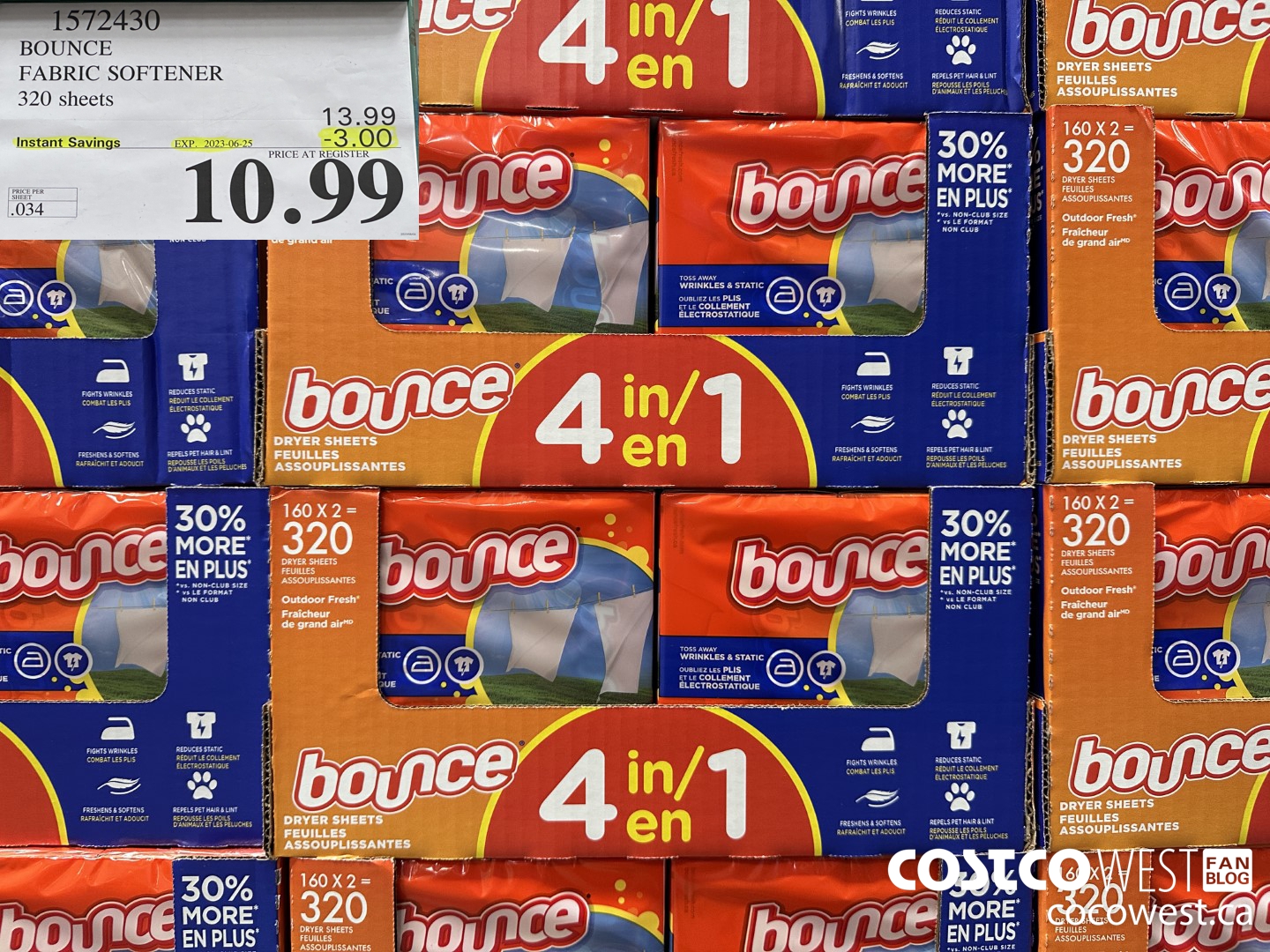 1572430 BOUNCE FABRIC SOFTENER 320 sheets ($3.00 INSTANT SAVINGS EXPIRES ON 2023-06-25) $10.99