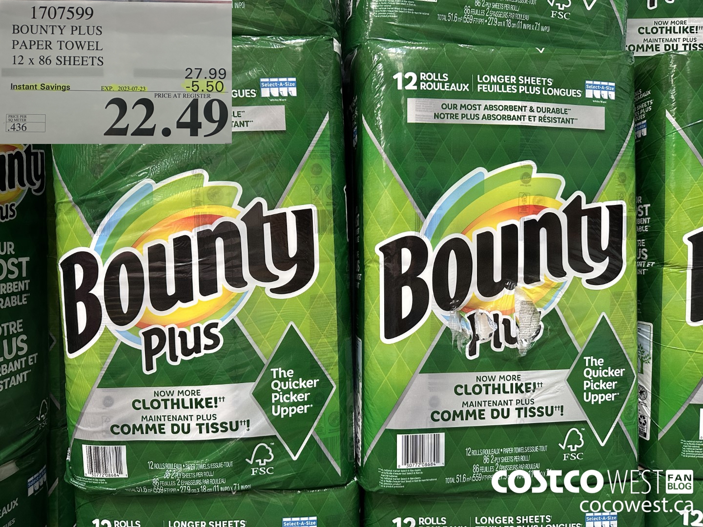 1707599 BOUNTY PLUS PAPER TOWEL 12 X 86 SHEETS ($5.50 INSTANT SAVINGS EXPIRES ON 2023-07-23) $22.49