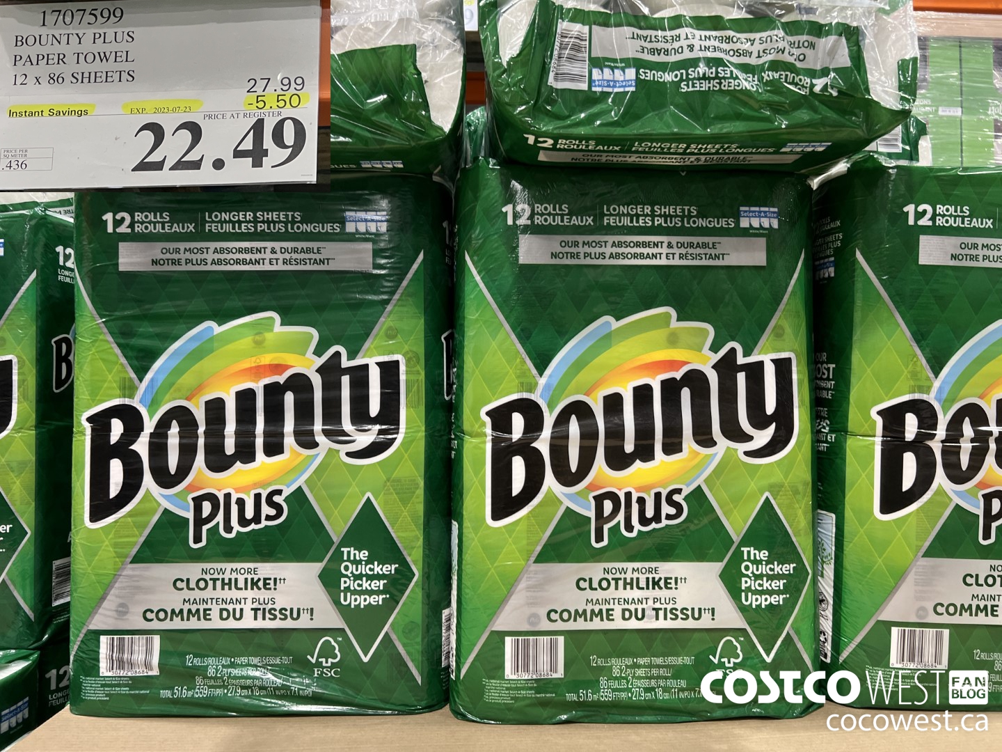 1707599 BOUNTY PLUS PAPER TOWEL 12 X 86 SHEETS ($5.50 INSTANT SAVINGS EXPIRES ON 2023-07-23) $22.49
