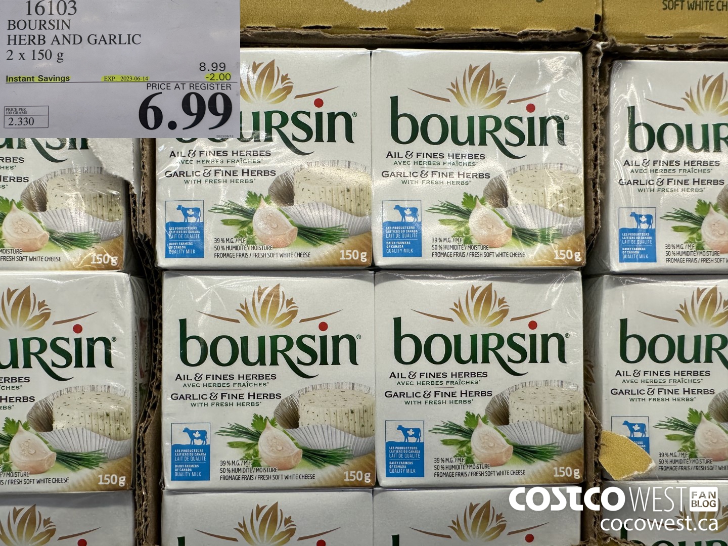 16103 BOURSIN HERB AND GARLIC 2 x 150 g ($2.00 INSTANT SAVINGS EXPIRES ON 2023-06-14) $6.99