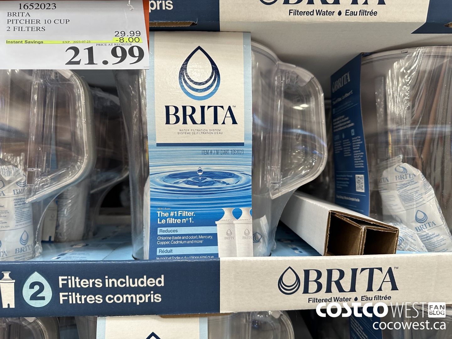 1652023 BRITA PITCHER 10 CUP 2 FILTERS ($8.00 INSTANT SAVINGS EXPIRES ON 2023-07-23) $21.99