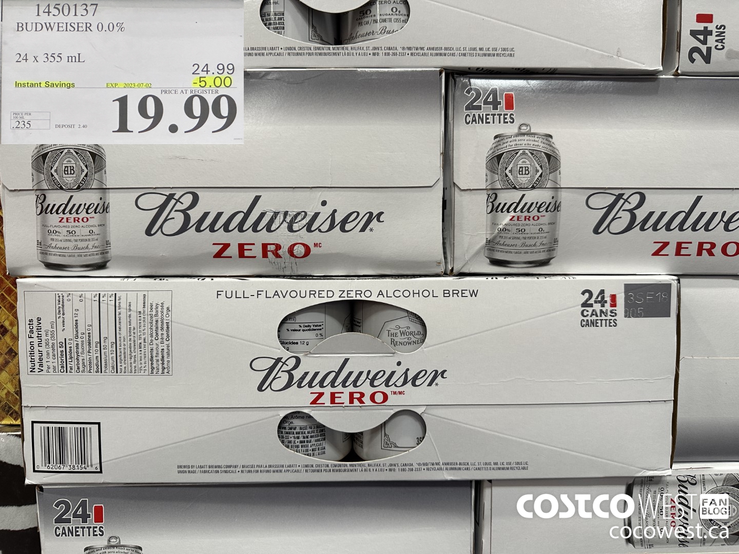 1450137 BUDWEISER 0.0% 24 x 355 mL ($5.00 INSTANT SAVINGS EXPIRES ON 2023-07-02) $19.99